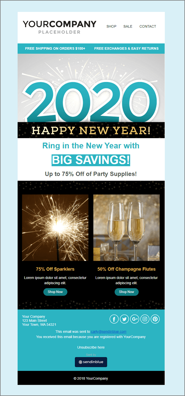 Sendinblue Free New Year Email Template