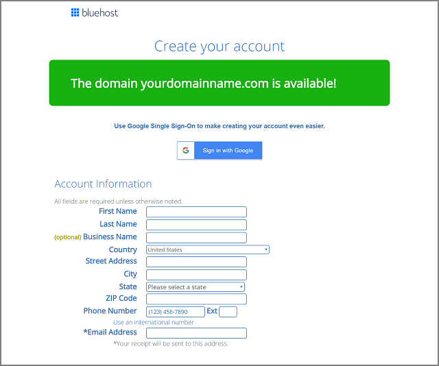 Bluehost - Create Your Account