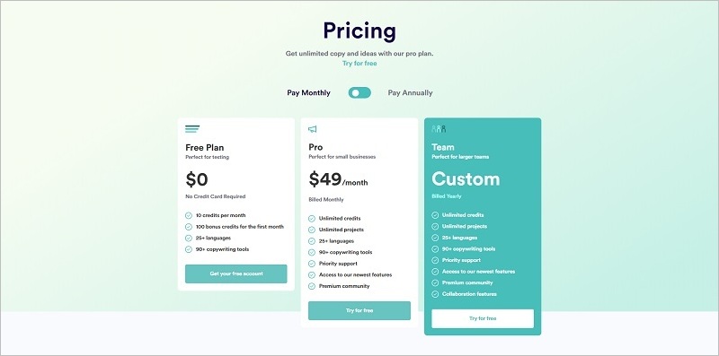 CopyAI - Pricing