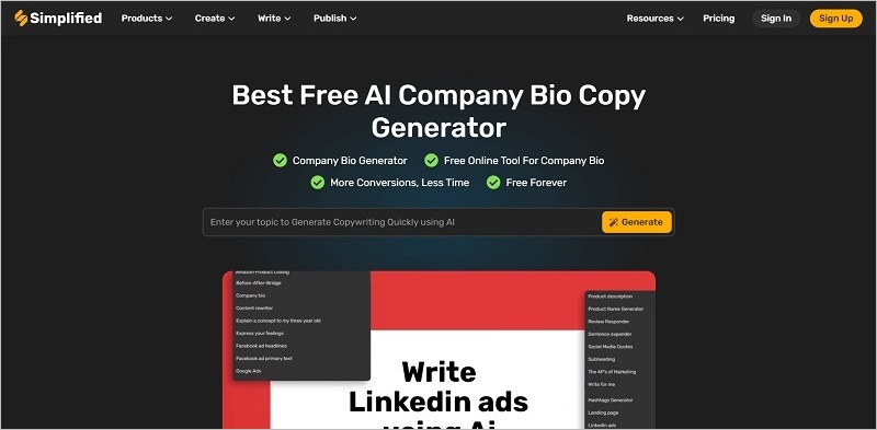 Simplified - AI Bio Generator For Companies